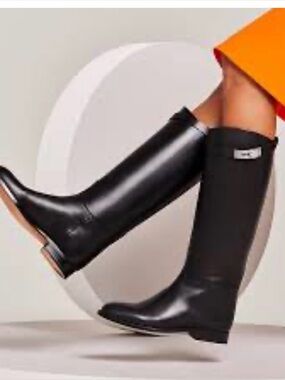 Classic Black Leather Riding/Jumping Boots with Silver Buckle size 41 US 11